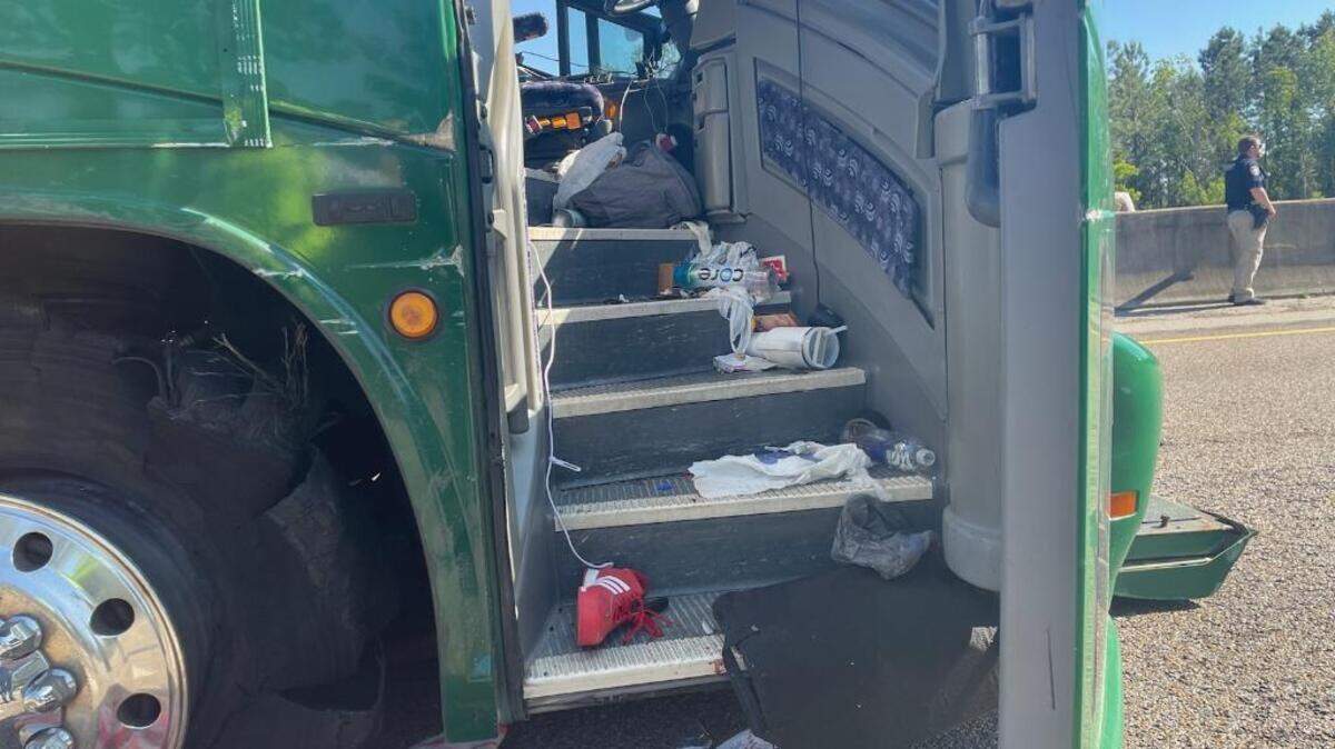 Two victims were taken from the scene of Friday’s bus crash by helicopter, one of which was the driver of the bus, who was ejected.