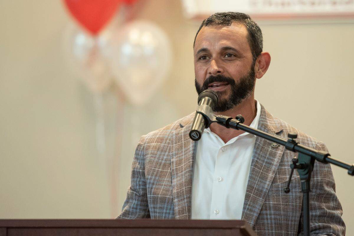 Louis Elias, a candidate for Harrison County Sheriff, speaks during an election forum at Orange Grove Community Center in Gulfport on Tuesday, July 25, 2023.
