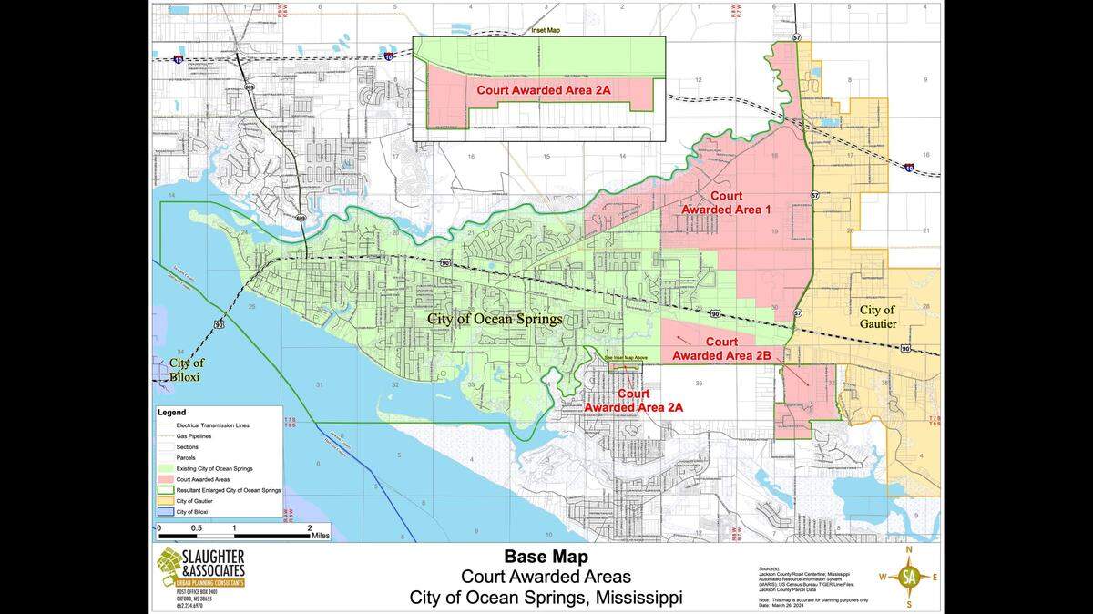 This map shows in pink the areas Ocean Springs is being allowed to annex.