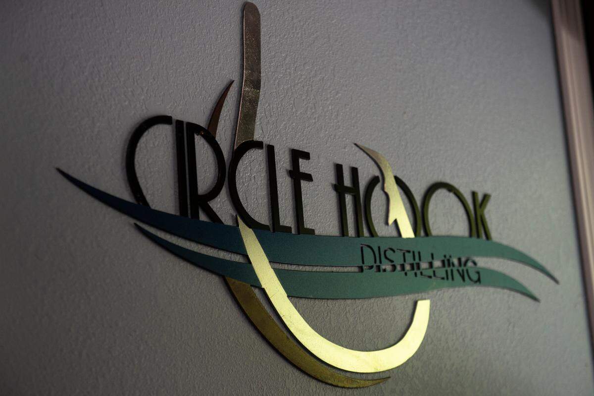 A sign at Circle Hook Distilling in Gulfport on Monday, April 17, 2023.