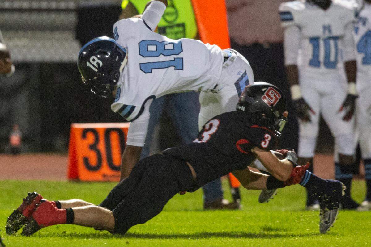 St. Stanislaus’ Brady Logan tackles Port Gibson’s Sam Grant during a playoff game against Port Gibson at St. Stanislaus in Bay St. Louis on Friday, Nov. 4, 2022.