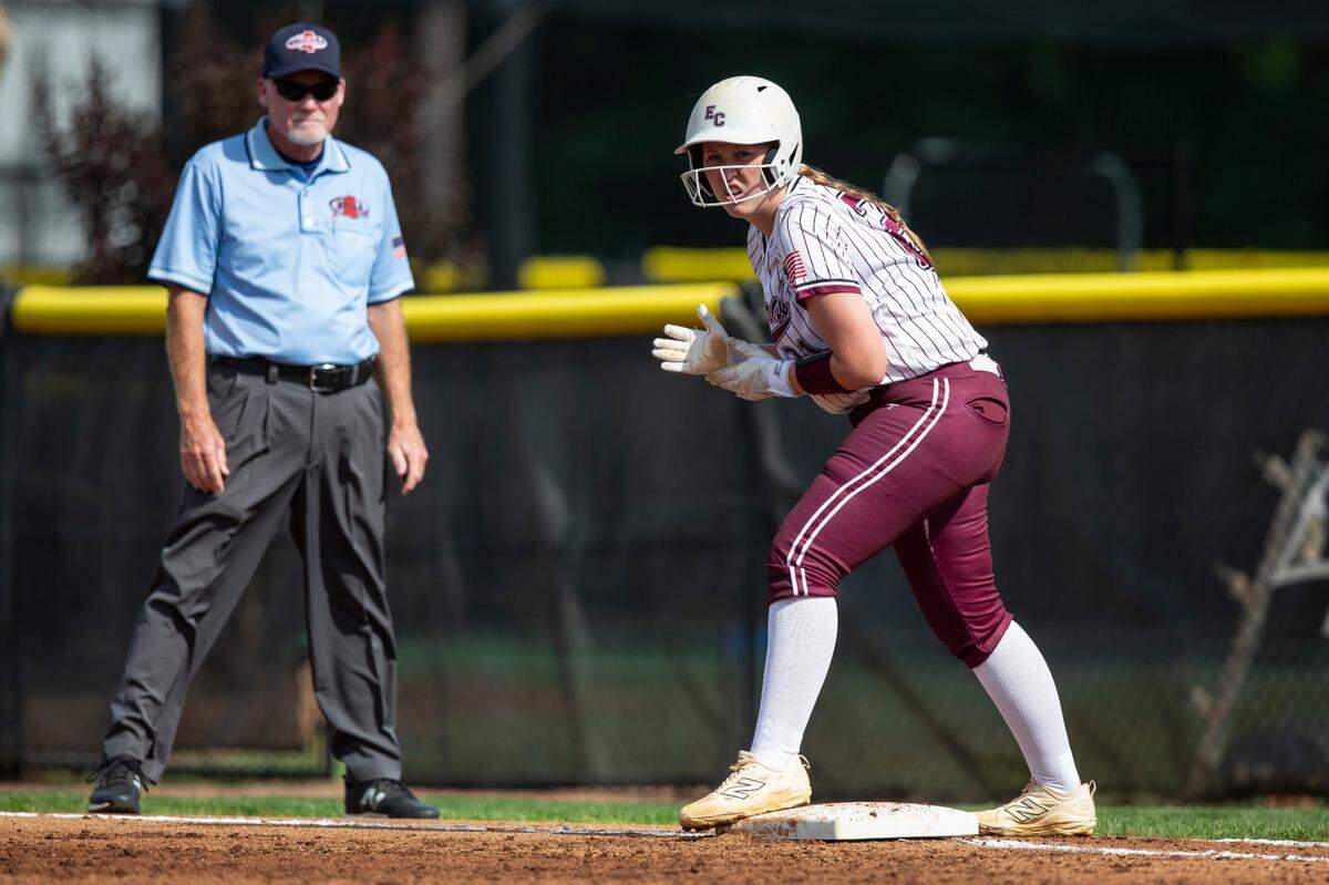 East Central’s Kailee Lawson leads off first base during the MHSAA 5A Softball Championship at USM Softball Complex in Hattiesburg on Wednesday, May 14, 2025.