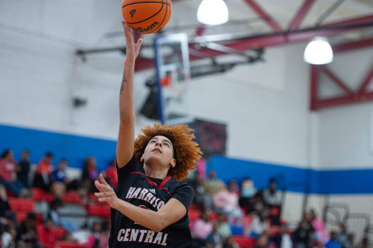 Harrison Central’s Larissa Hubbard goes for a layup during a game against Pascagoula at Pascagoula High School on Tuesday, Dec. 5, 2023.