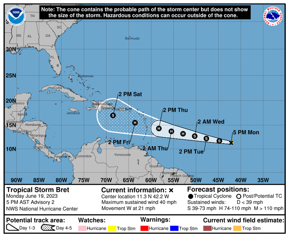 Tropical Storm Bret forms in the Atlantic