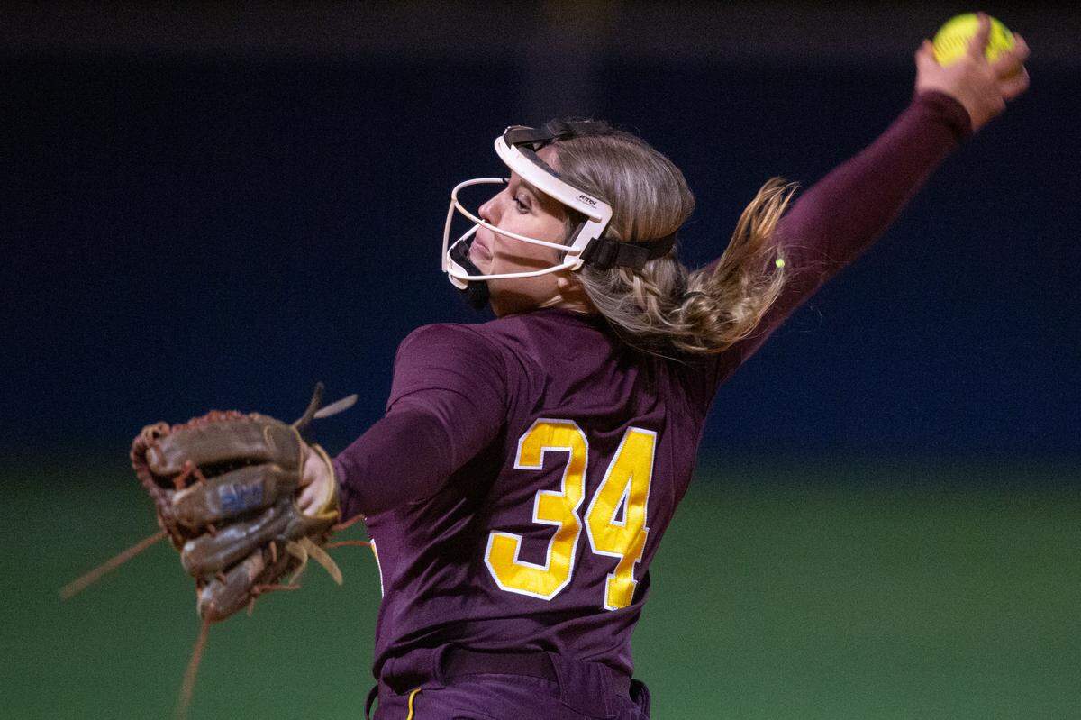 George County’s Peyton Collins throws a pitch during a game at St. Martin on Monday, March 20, 2023.