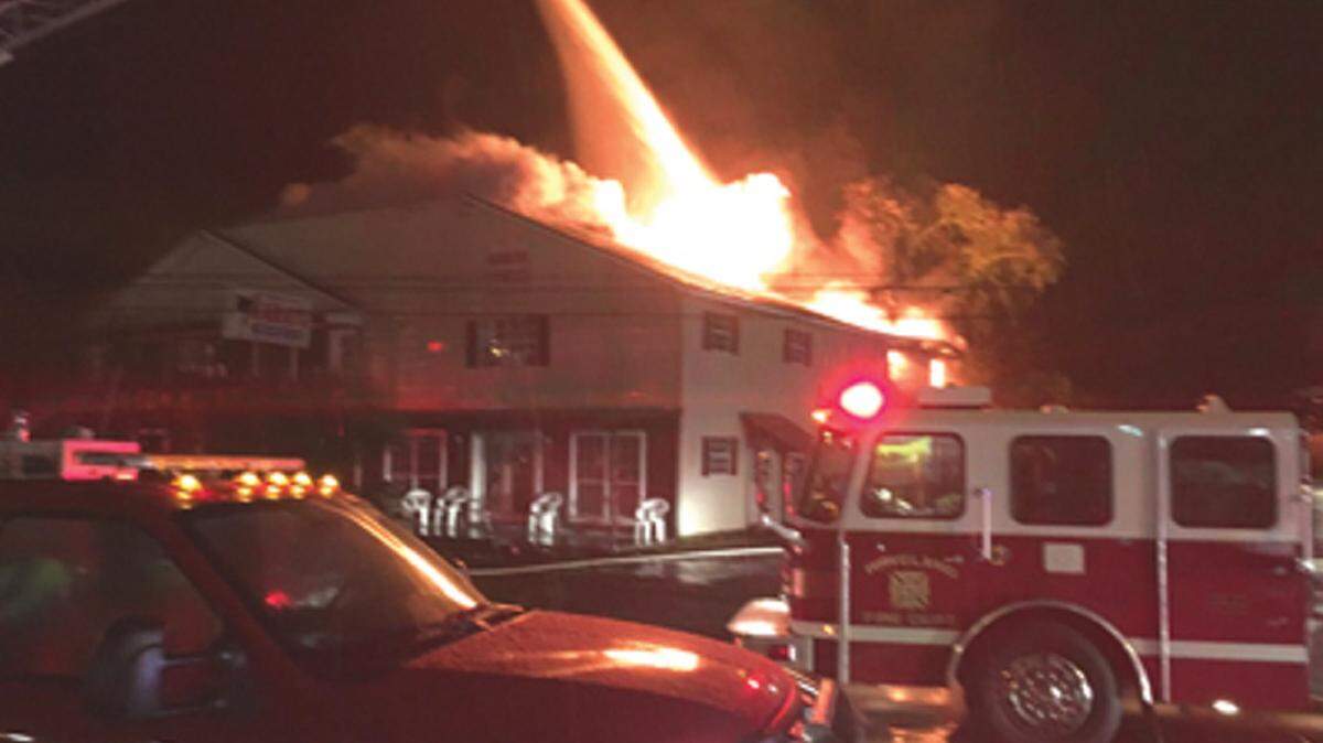 DWAYNE BREMER/SEA COAST ECHO 
 A fire caused heavy damage to Karate World in Waveland on Wedesnday, Feb. 3, 2016.