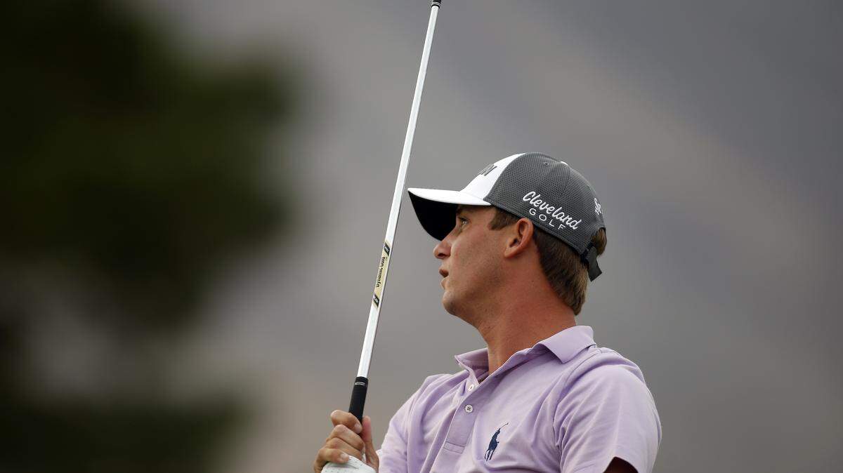 Smylie Kaufman hits on the driving range during the final round of the Shriners Hospitals for Children Open golf tournament Sunday, Oct. 25, 2015, in Las Vegas. Kaufman shot a 10-under-par during the round to win the tournament. (AP Photo/Isaac Brekken)