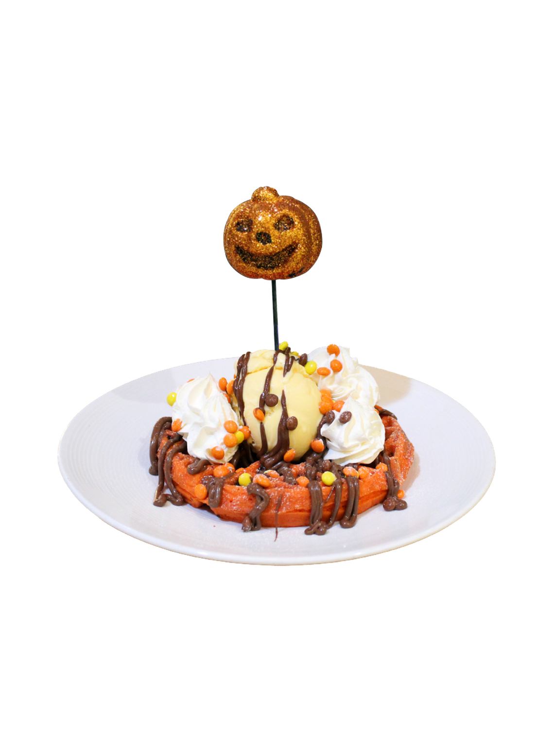 Pumpkin Patch Waffle is one of the specialties on the Halloween menu at Sugar Factory inside Hard Rock Casino Biloxi. It’s topped with chocolate chips, Nutella and candy.