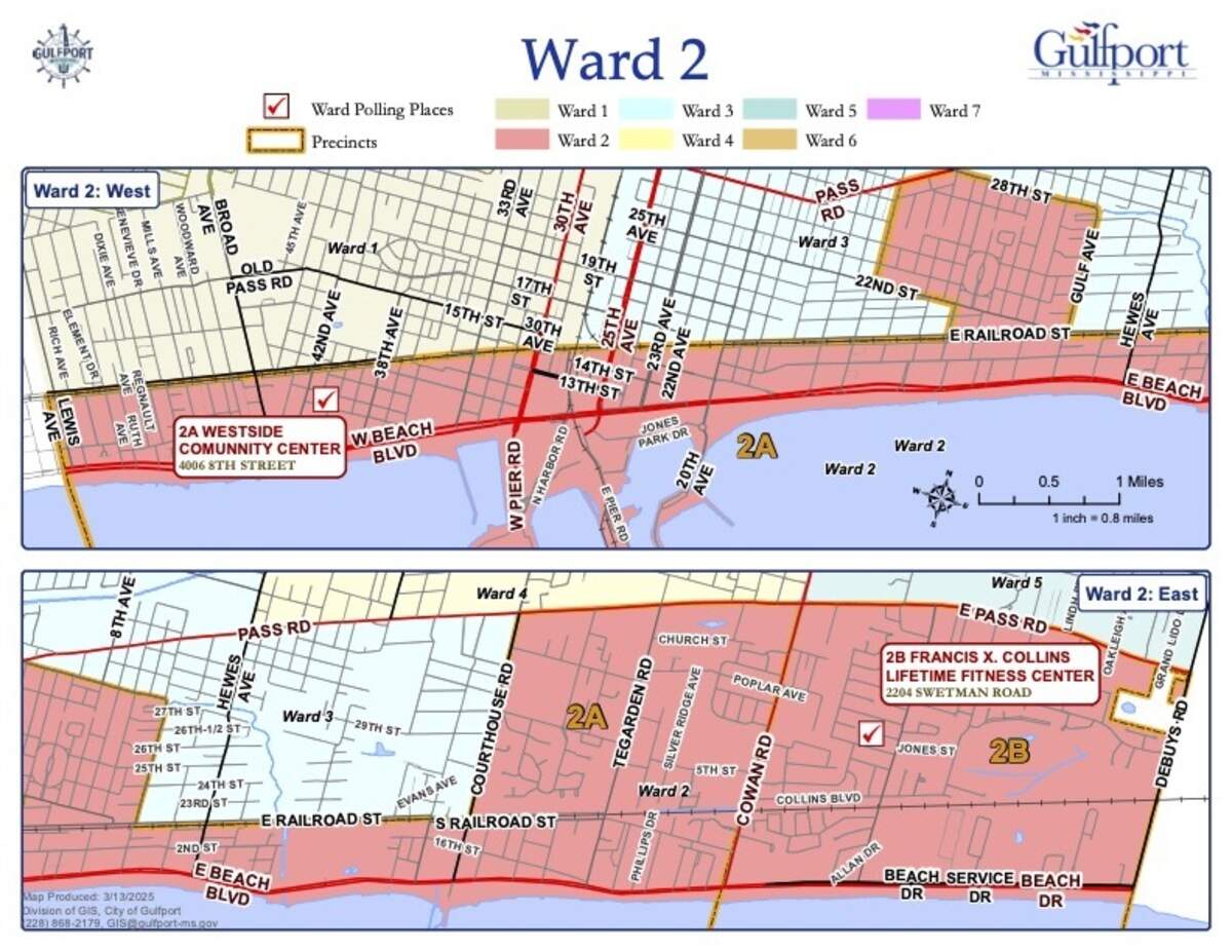 Maps show the boundaries of Gulfport’s Ward 2, which stretches across the waterfront from city line to city line.
