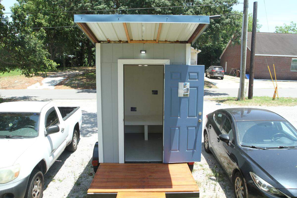 A STEM class at Gulfport High School built this emergency tiny house shelter on wheels for Back Bay Mission, which has volunteers from churches willing to build more tiny homes that would include heating and air.