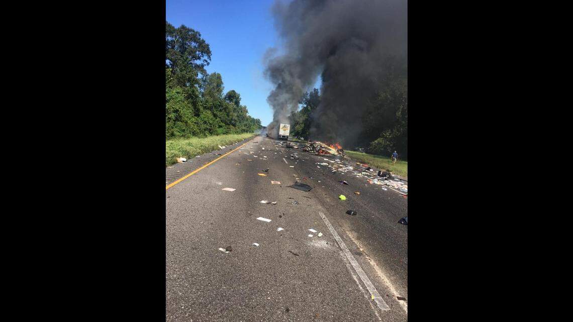 Louisiana police said a man who evacuated to Texas ahead of Hurricane Ida was killed on his way home in a 9-car crash caused by a big rig on Interstate 10.