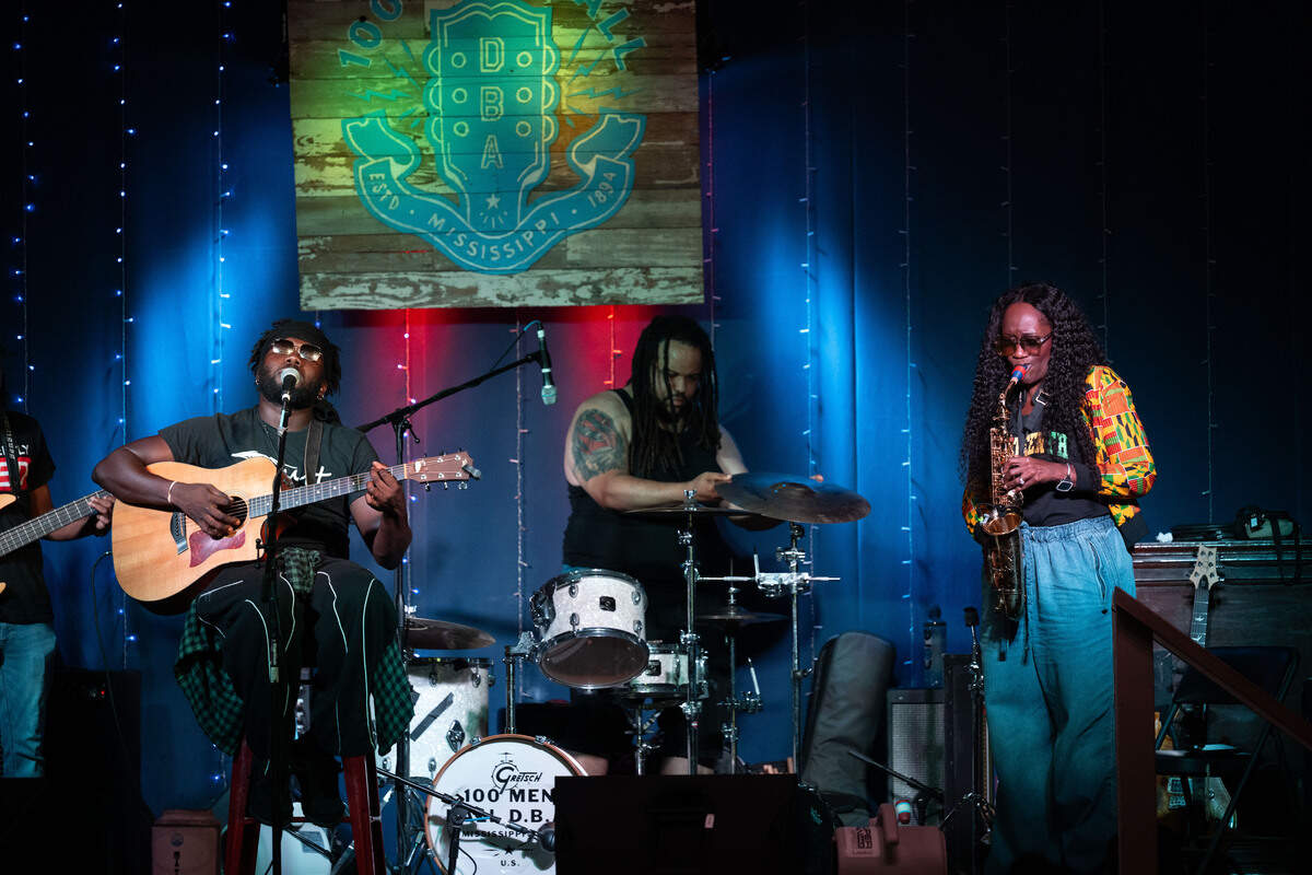 Twurt Chamberlain and his band perform during a Juneteenth celebration at 100 Men Hall in Bay St. Louis on Friday, June 19, 2026.