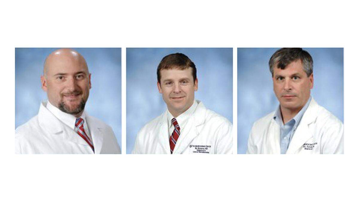 From left, Dr. Christopher Karcher, Dr. Lennon Bowen and Dr. William Evans
