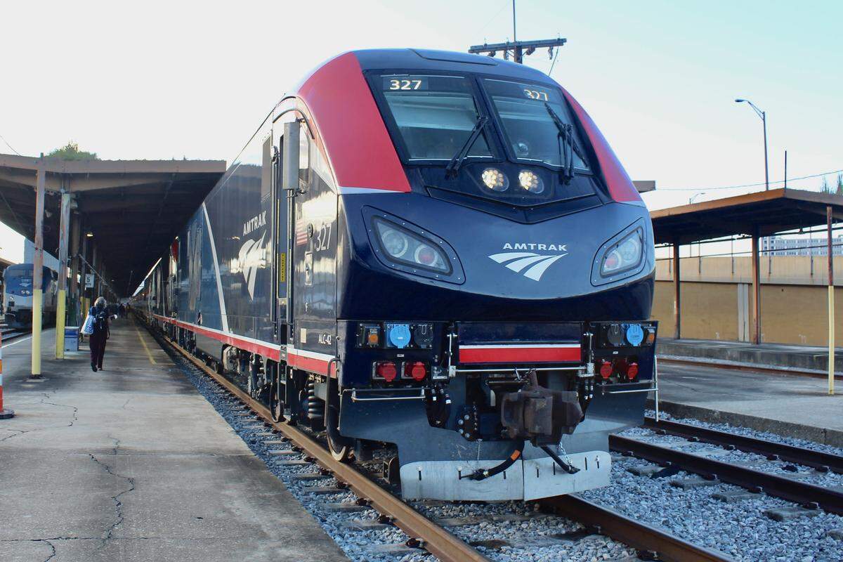 The Amtrak Mardi Gras Service train takes about four hours from New Orleans to Mobile, reaching speeds of up to 80 mph.