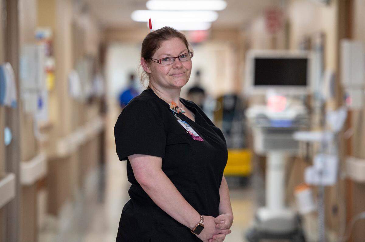 Medsurge manager and nurse Jessica Moore poses for a portrait at Singing River Gulfport on Wednesday, Oct. 27, 2021.