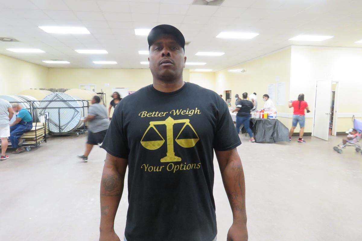 Jeffery Hill, 44, spoke at the Stop the Violence Block Party in Gulfport on Saturday, May 15, 2021.