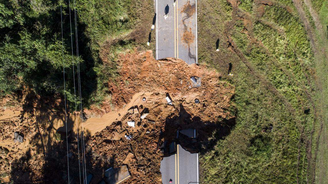 Drone video shows mudslide where MS highway collapsed during Hurricane Ida