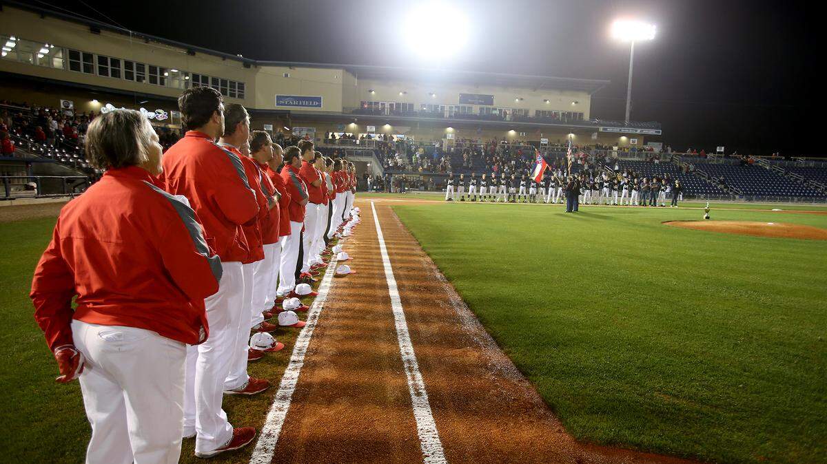 AMANDA McCOY/SUN HERALDBiloxi and D'Iberville meet for the first high school baseball game played at MGM Park on Friday, March 4, 2016, in Biloxi.