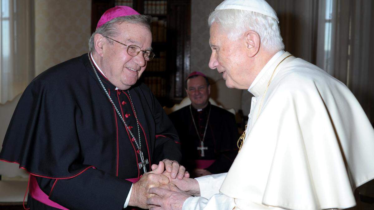 Pope Benedict XVI greets Bishop Roger P. Morin of Biloxi during a January 2012 meeting with U.S. bishops on their ‘ad limina’ visits to the Vatican.