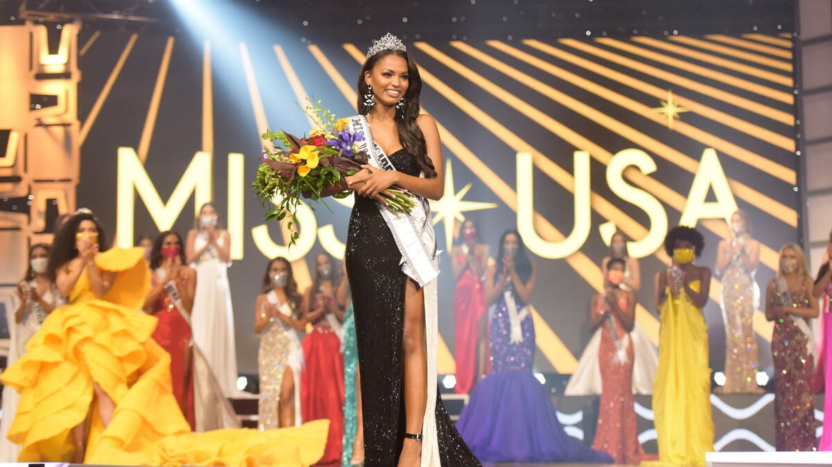 Asya Branch, Miss USA 2020 winner, wearing the “Power of Positivity” Crown, presented by Mouawad, the official crown sponsor of the 2020 Miss USA competition at the Miss USA Competition, on November 7, 2020 at Graceland in Memphis Tennessee.