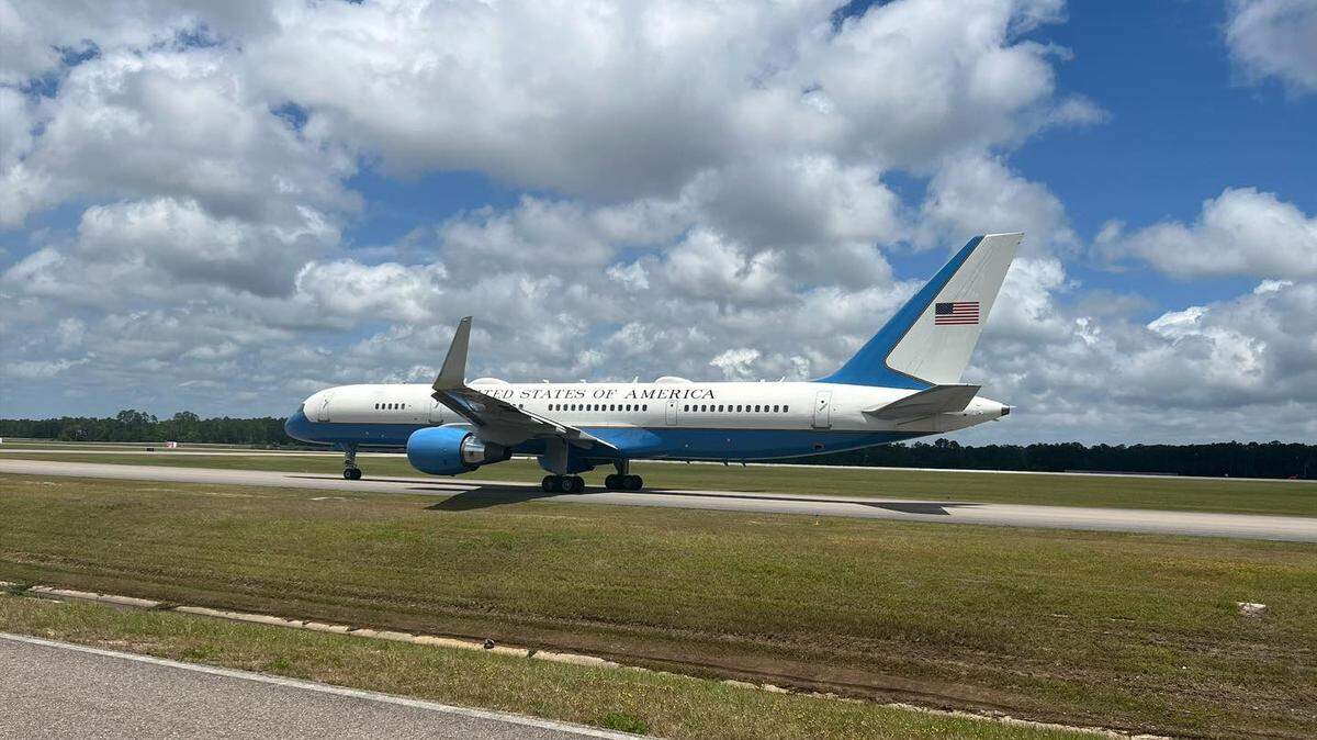 A C32 plane with “United States of America” made a brief stop at the Gulfport-Biloxi International Airport April 26 while pilots touched down during a training run.