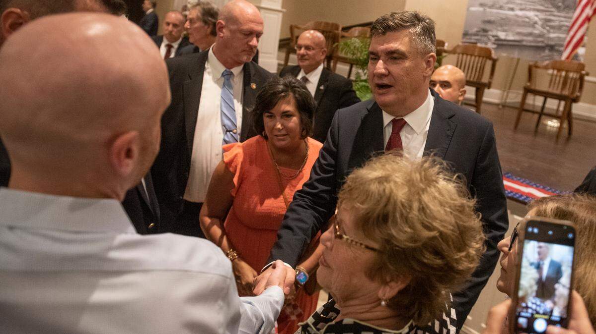 Croatian President Zoran Milanović greets members of the Croatian American Cultural Center during the president’s visit to the Croatian American Cultural Center in Biloxi, Miss. on Friday, Sept. 22, 2023.