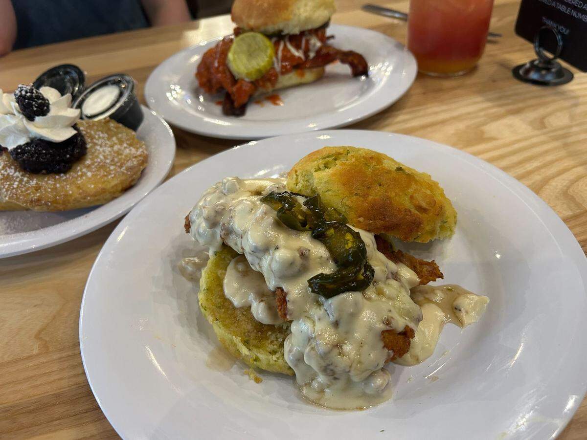 The Vicious entree at Vicious Biscuit in Hattiesburg, Mississippi.