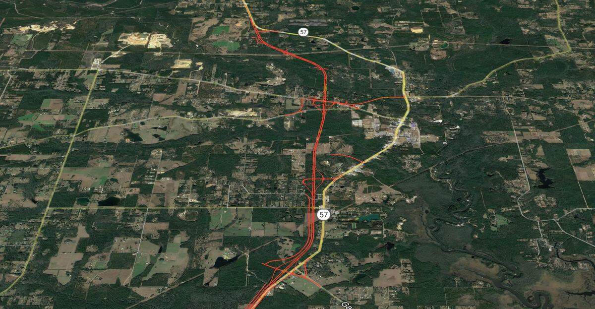 This map shows how the bypass will be built west of the business areas and schools in Vancleave.