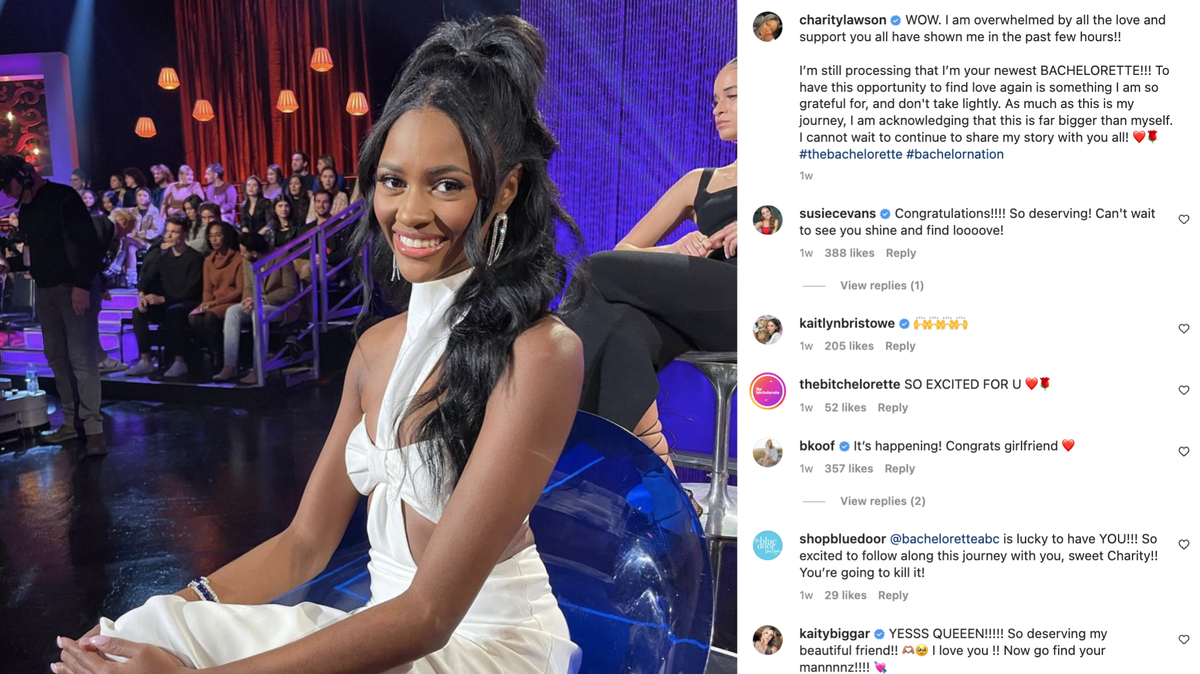 Charity Lawson of Columbus, Georgia, shares excitement for being named the lead of the 20th season of “The Bachelorette” on ABC.