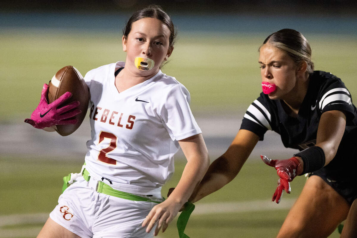 George County’s Temperance Byrd (2) picks up yards Thursday.