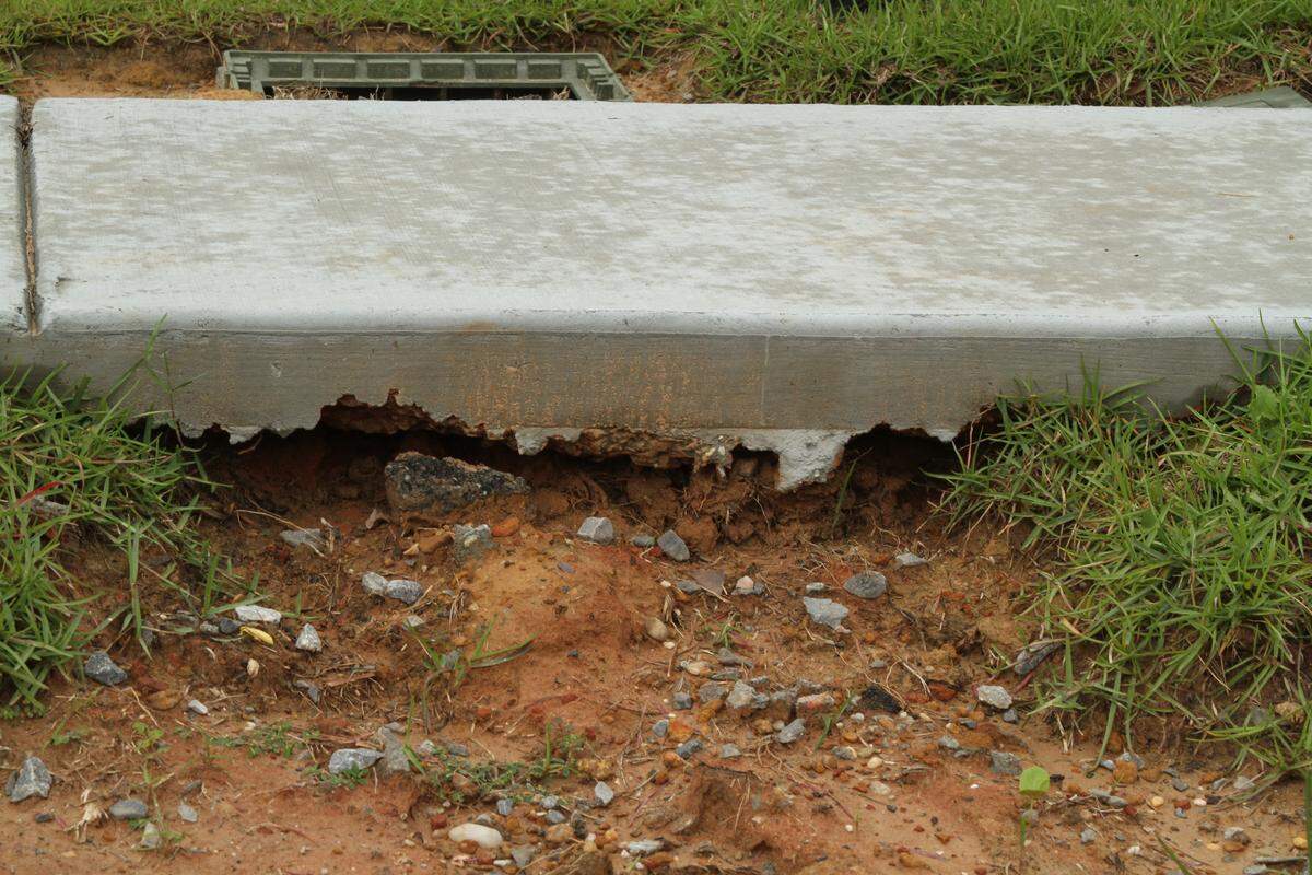 A sidewalk is crumbling in the Hawk Creek subdivision in North Biloxi. The sidewalks were recently installed, but are only 3 feet wide, rather than the city’s required 4 feet, says community advocate and local political commentator Jarrod Fusco.