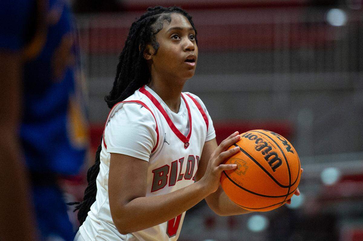 Biloxi’s Jayla Carriere looks to shoot a free throw during a game against St. Martin at Biloxi High School in Biloxi on Tuesday, Jan. 7, 2025.