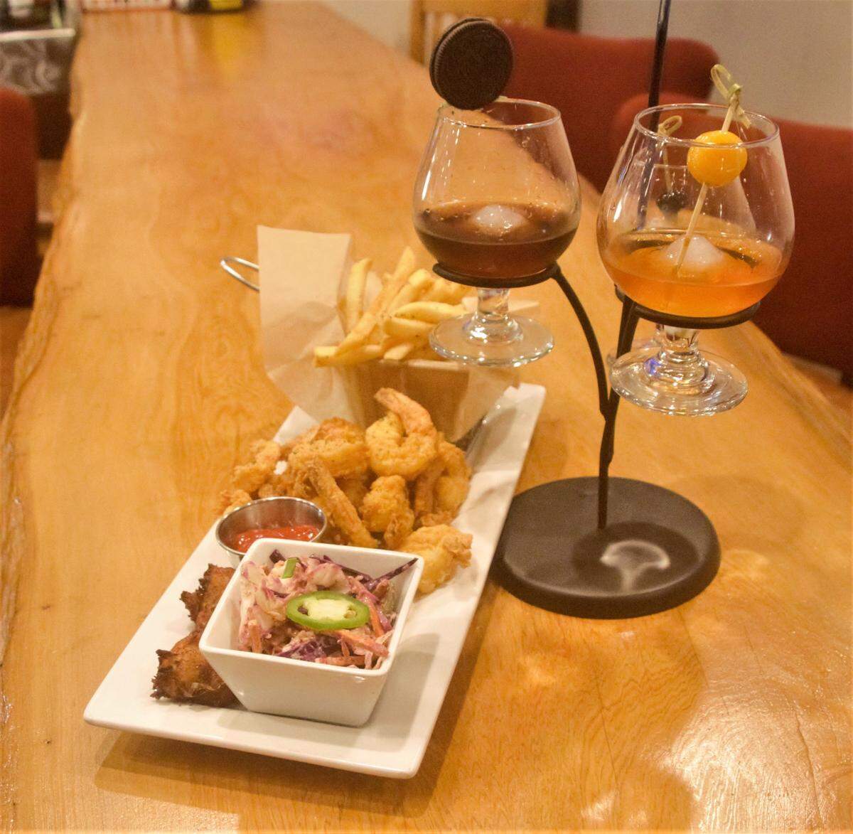 The fried shrimp platter and old fashioned cocktails at The Cypress Taphouse in Ocean Springs.