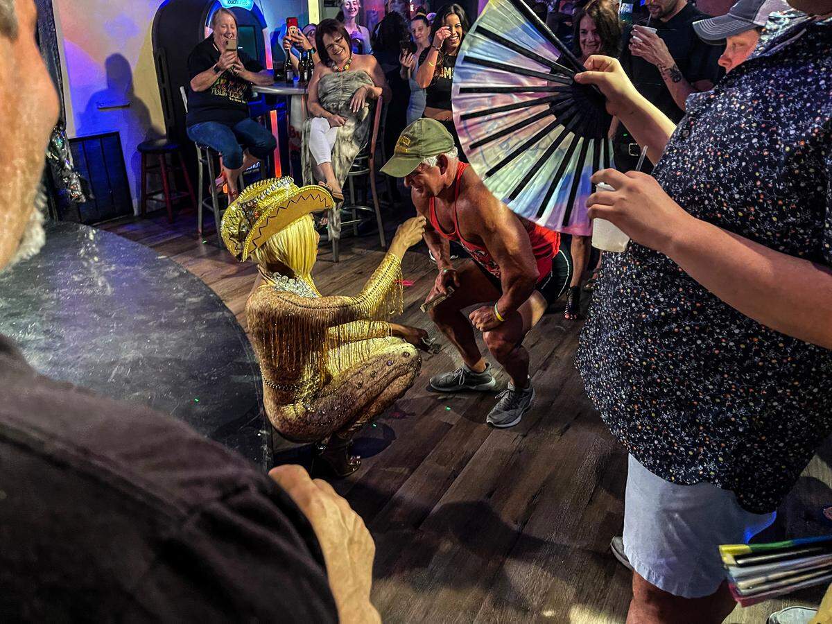 Mercedes Alexander performs during a Pride Month drag show at Just Us in Biloxi on June 27, 2021.