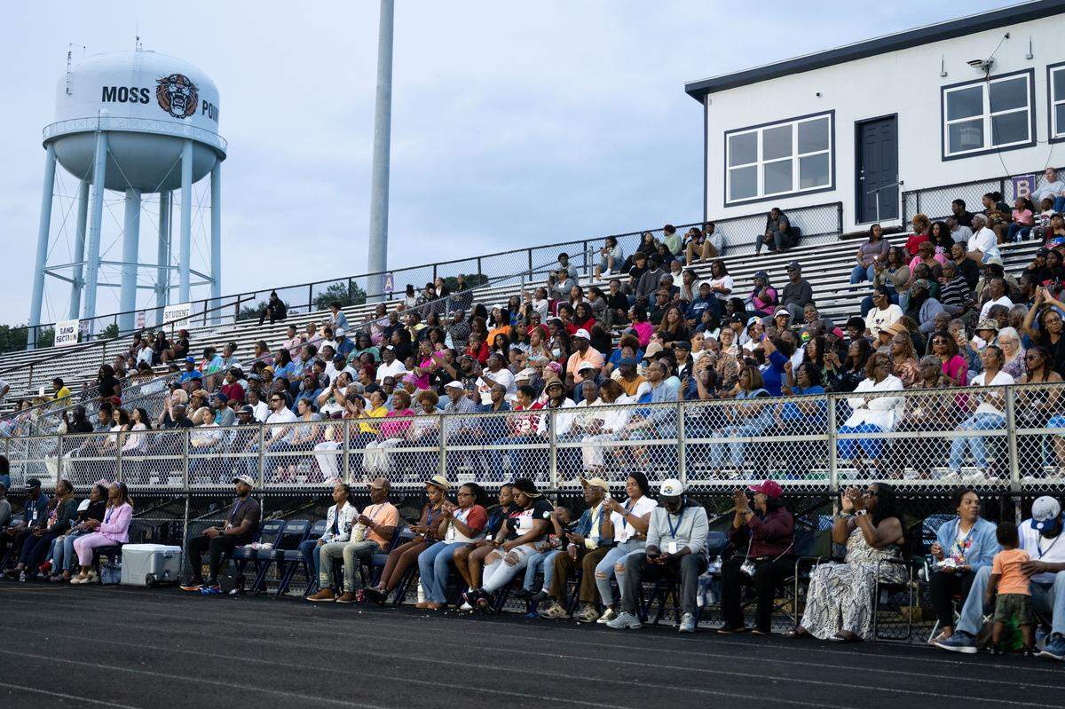 People fill the stands for a Daniel Stallworth concert Tuesday in Moss Point.
