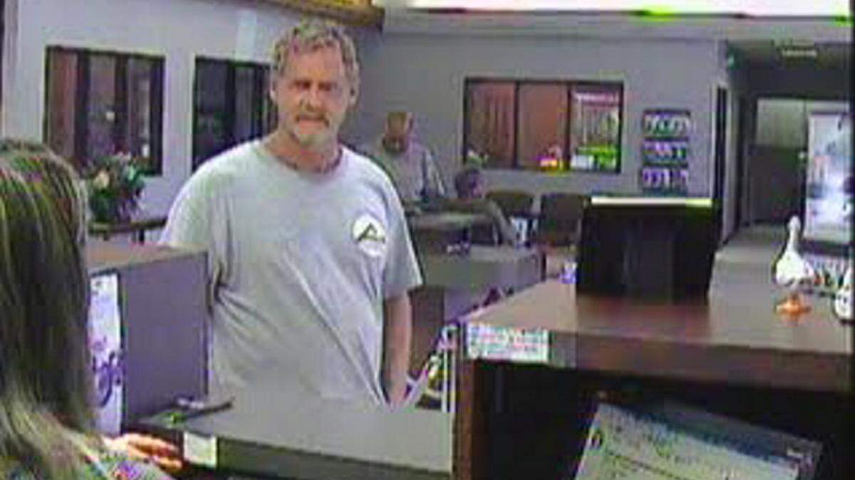 PASCAGOULA POLICE DEPARTMENT 
 Robert Scott Antrim is shown in this survei;lance picture as he robbed a Hancock Bank in Pascagoula on July 25, 2015. His name was unknown at first. He has now been convicted of robbing that bank and a Texas bank two days later.