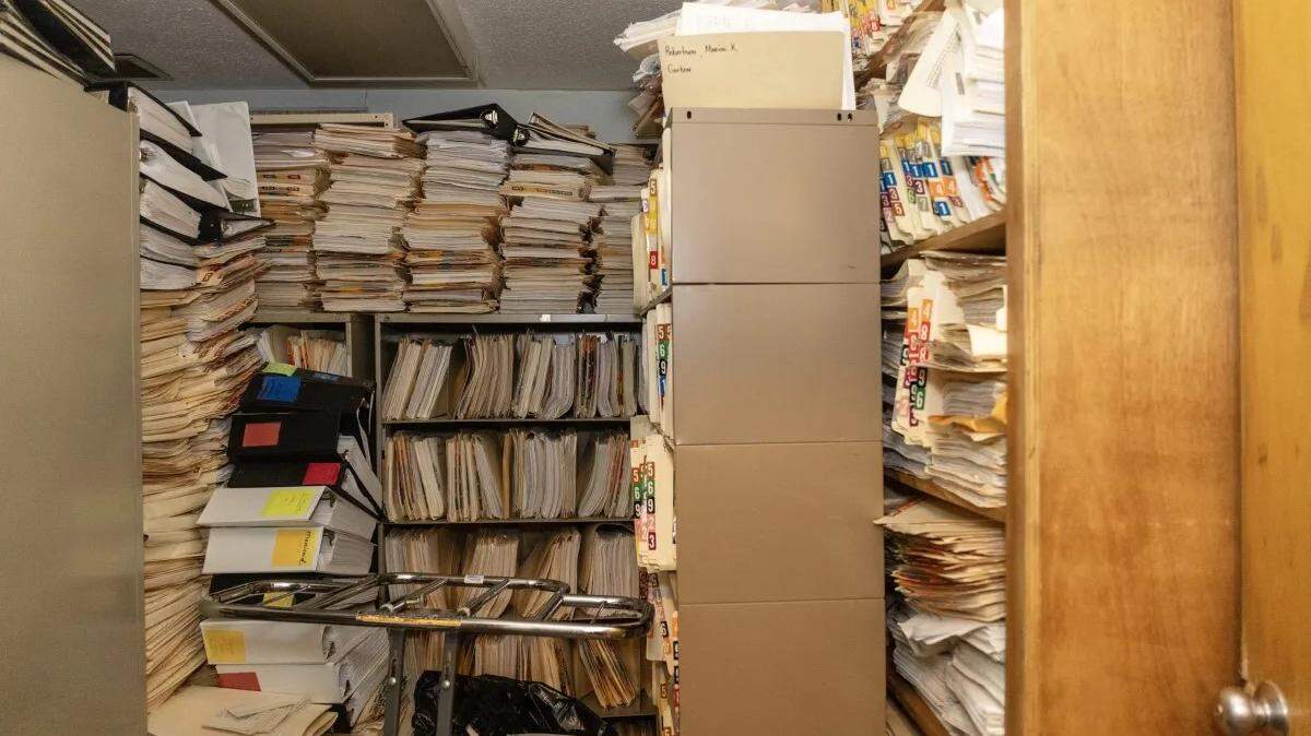 Patient records are stored at the former Patients’ Choice Medical Center of Humphreys County in Belzoni, on Nov. 17, 2023.