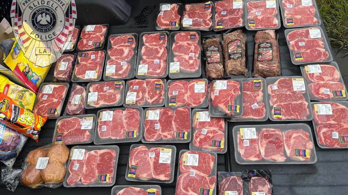 Two South Mississippi men were arrested by Slidell police and charged in the theft of approximately $1,500 worth of USDA ribeye steaks and slabs of beef brisket.