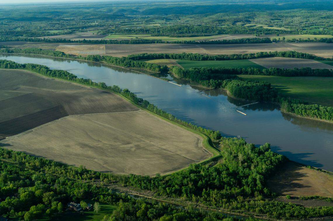 Farmland near the Missouri River is seen during a Lighthawk flight on April 24, near Washington, Missouri.