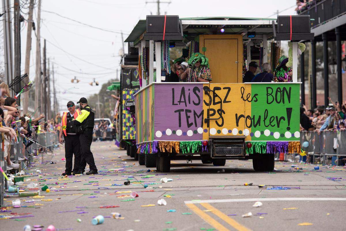 Gulf Coast Carnival Association Mardi Gras parade makes its way down Lameuse Street in Biloxi on Tuesday, March 4, 2025.
