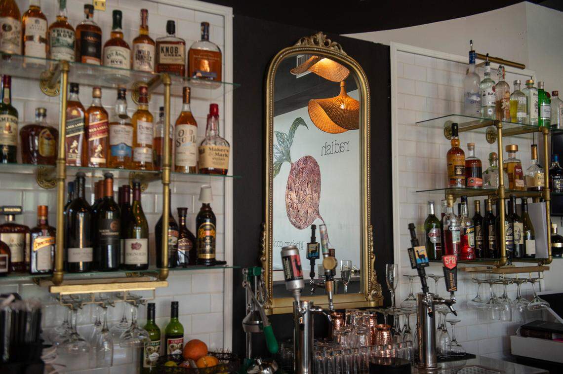 The bar at Radish in Long Beach on Thursday, Aug. 4, 2022. The new restaurant features bar and wine as well as specialty cocktails.