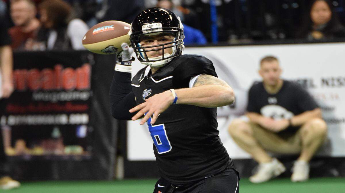 DAN McCANN/CEDAR RAPIDS TITANS 
 Former St. Stanislaus quarterback Dylan Favre helped lead the Cedar Rapids Titans of the Indoor Football League to a season-opening win over the weekend.