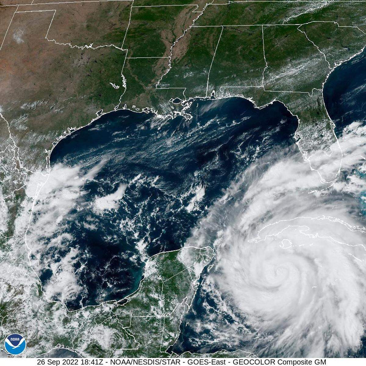 The satellite view of the Gulf of Mexico at 2 p.m. Monday, Sept. 26 shows how Hurricane Ian is strengthening as it heads toward Cuba and then is expected to turn north toward Florida.