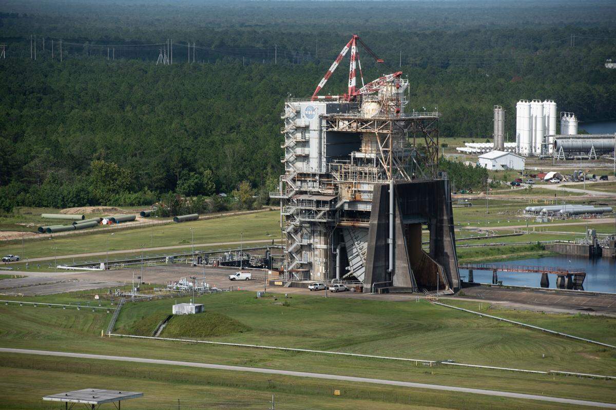 One of NASA’s test stands at Stennis Space Center in Hancock County on Monday, Aug. 8, 2022. The RS-25 engines that will power the Artemis missions were tested on this stand.