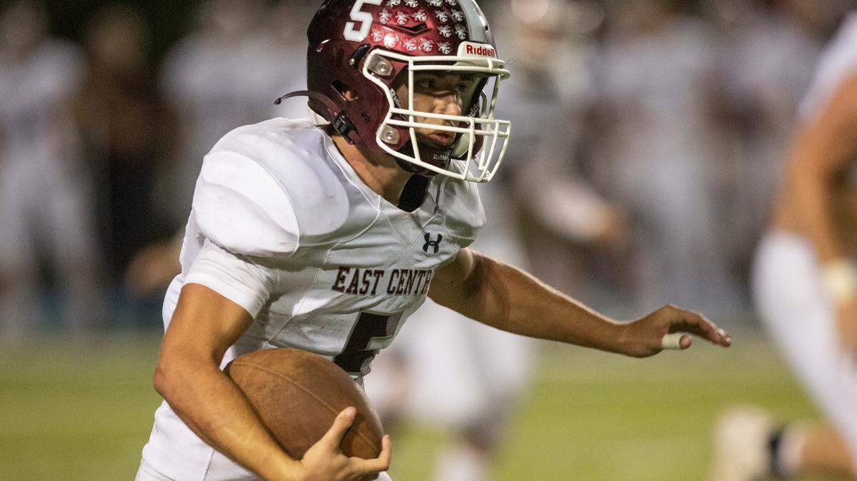 East Central’s Grey Bradley runs the ball during a game between Vancleave and East Central at Vancleave Football Stadium in Vancleave on Thursday, Nov. 3, 2022.