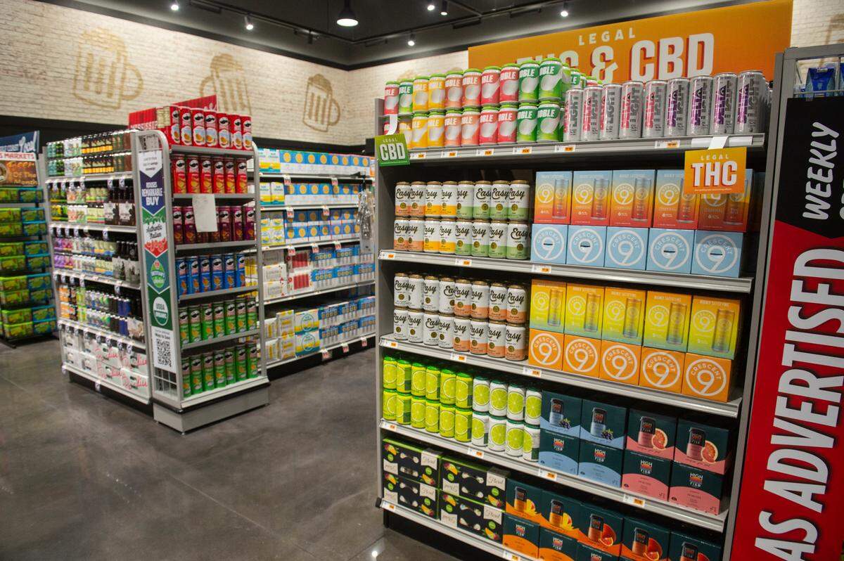 Legal CBD and THC drinks will accompany a massive beer selection at the new Rouses Market location on Pass Road in Biloxi on Tuesday, Oct. 15, 2024.