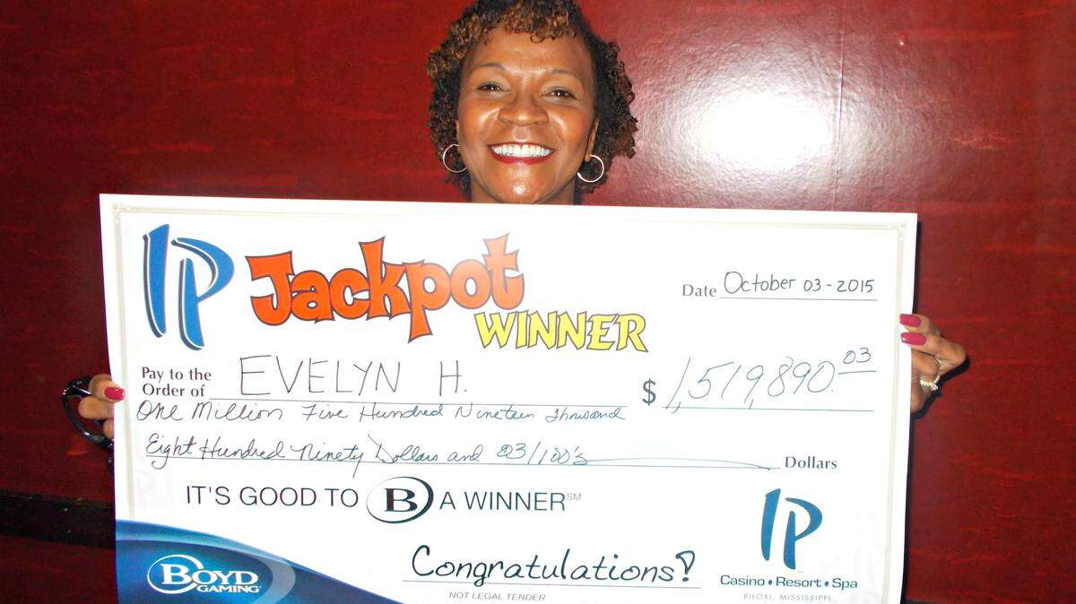 COURTESY OF IP CASINO RESORT 
 A Florida woman is all smiles after winning a $1.5 million jackpot at IP Casino Resort in Biloxi Saturday. A day before, a Florida man won a $500,000 jackpot at Beau Rivage Resort and Casino.