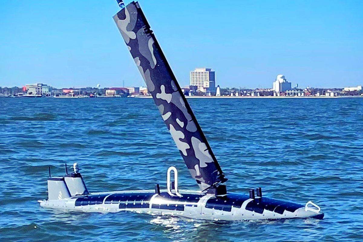 An Ocean Aero TRITON maritime drone is shown. The company is relocatd ts headquarters from San Diego to Gulfport, Mississippi. 