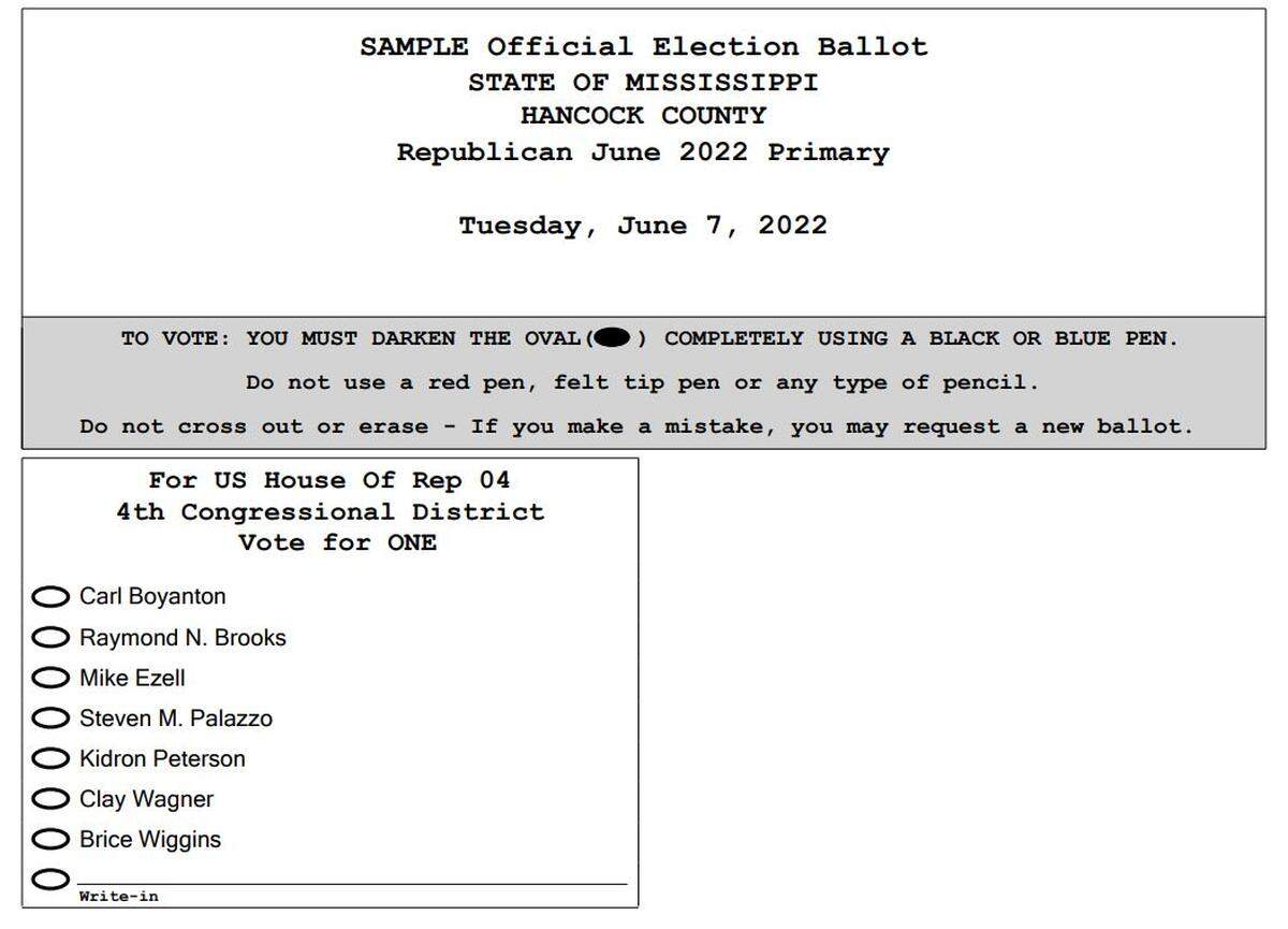 The only race on the ballot Tuesday, June 7 in the three Coast counties is for U.S. House of Representatives. This is the Republican ballot, where incumbent Steven Palazzo faces six challengers.