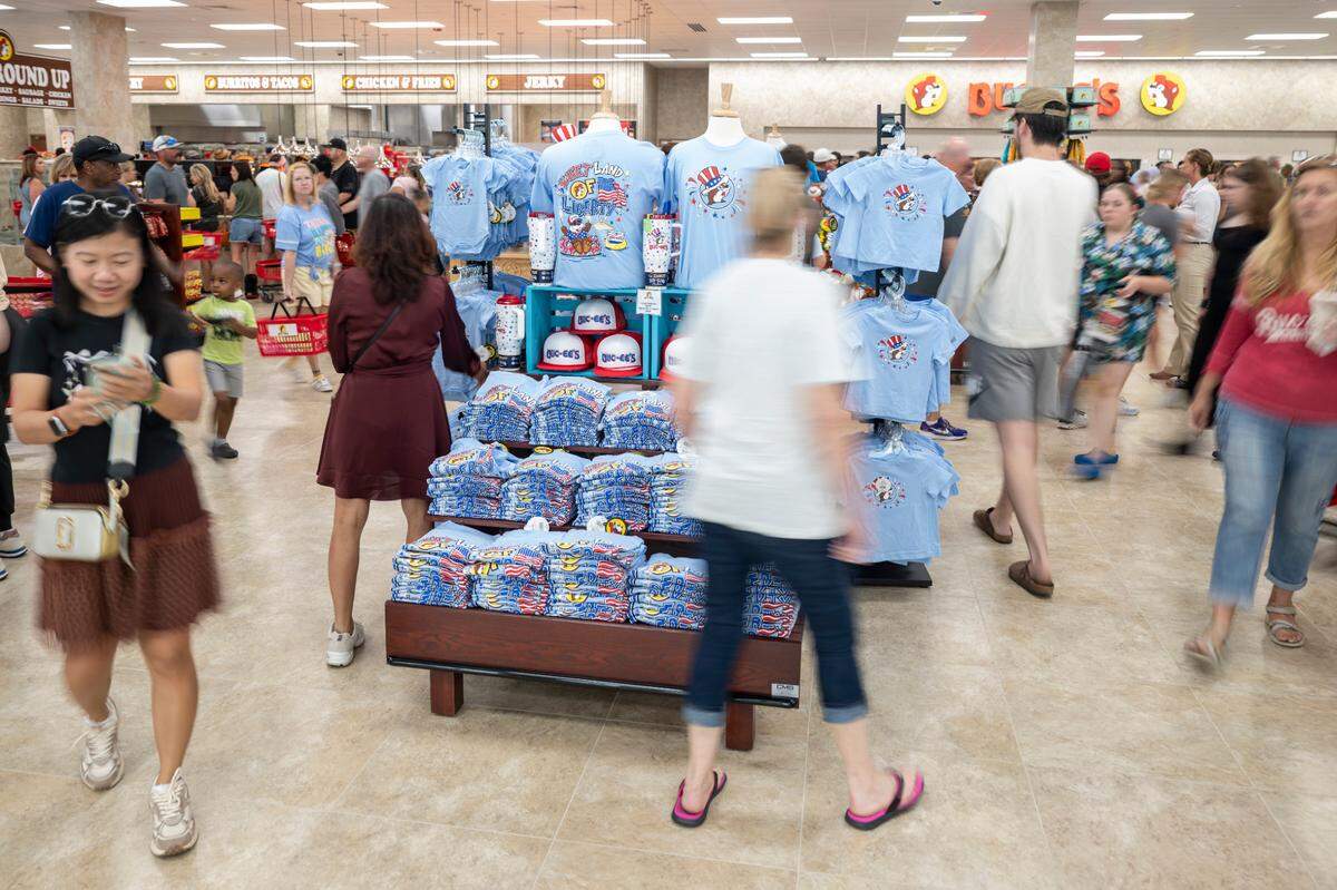 Customers shop during opening day of Buc-ee’s first Mississippi location in Harrison County on Monday, June 9, 2025.